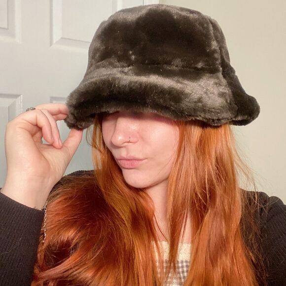 Y2K Wilsons Leather Faux Fur Brown Bucket Hat:Quiet Luxury Ski Snow Winter - Picture 2 of 4